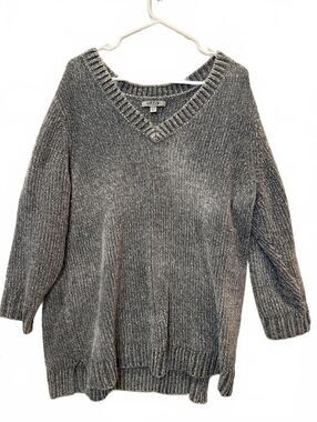 Orvis Sweater Womens XXL Gray Chunky Knit V Neck Cozy Oversized Cottagecore